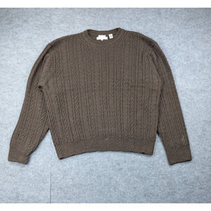 Alex Cannon Cable Knit Sweater Men Large Merino Wool Quiet Luxury Timeless Brown